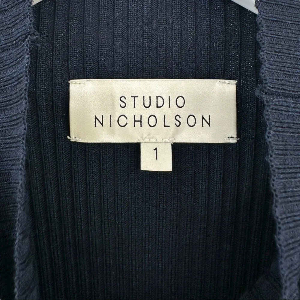 NWT Studio Nicholson Vico Navy Blue Roll High Neck Wool Rib Knit Midi Dress sz 1 - Picture 9 of 12